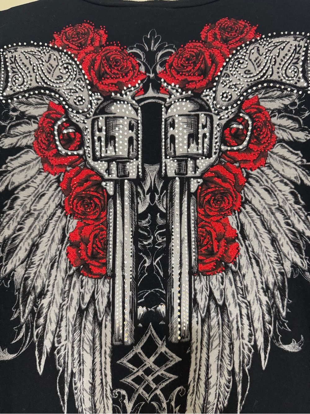 Katydid Cowgirl Black Lace-Sleeve V-Neck Top with Red Rose Graphic - Women’s 2XL - Picture 10 of 12